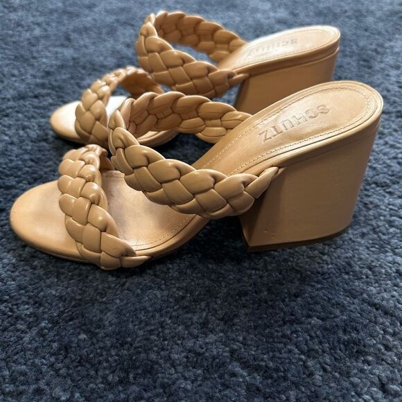 SCHUTZ 6,5 US/37 EU Elida leather block heel sandal in honey beige. - Picture 2 of 7